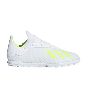 adidas X Tango 18.3 TF Junior - Zapatillas de fútbol multitaco para niño adidas suela turf - blancas y amarillas - pie derecho