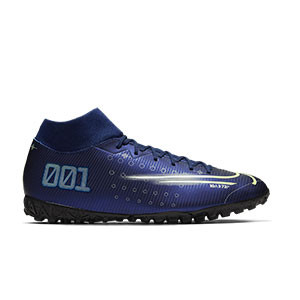 Nike Mercurial Superfly 7 Academy MDS TF - Zapatillas multitaco con tobillera Nike suela turf - azul marino - pie derecho