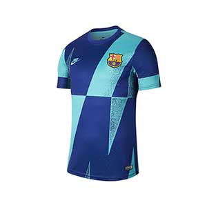 Camiseta Nike Barcelona pre-match Champions 19 2020 - Camiseta pre partido Nike FC Barcelona Champions League 2019 2020 - azul y verde - frontal