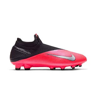 Nike Phantom Vision 2 Elite DF FG - Botas de fútbol con tobillera Nike FG para césped natural o artificial de última generación - rosas y negras - pie derecho