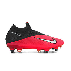 Nike Phantom Vision 2 Elite DF SG-PRO AC - Botas de fútbol con tobillera Nike SG-PRO con tacos de aluminio para césped natural blando - rosas y negras - pie derecho