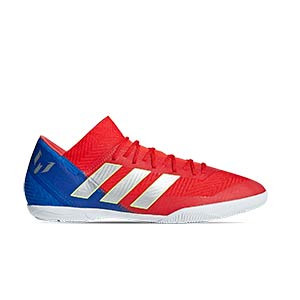 adidas Nemeziz Messi 18.3 IN - Zapatillas de fútbol sala adidas suela lisa IN - rojas y azules - pie derecho