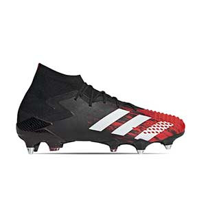 adidas Predator 20.1 SG - Botas de fútbol con tobillera adidas SG para césped natural blando - rojas y negras - pie derecho