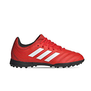 adidas Copa 20.3 TF J - Zapatillas de fútbol multitaco de piel para niño adidas suela turf - rojas y negras - pie derecho