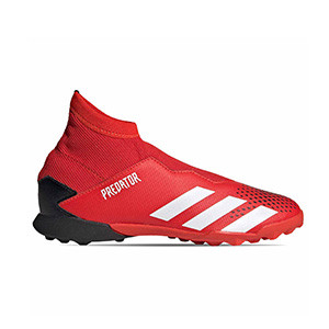 adidas Predator 20.3 LL TF J - Zapatillas de fútbol multitaco con tobillera sin cordones infantiles adidas suela turf - rojas y negras - pie derecho