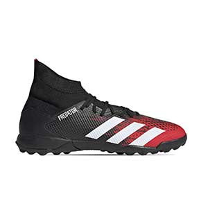 adidas Predator 20.3 TF - Zapatillas de fútbol multitaco con tobillera adidas suela turf - rojas y negras - pie derecho