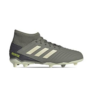 adidas Predator 19.3 FG Junior - Botas de fútbol para niño con tobillera adidas FG para césped natural o artificial de última generación - verde oscuro - pie derecho