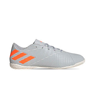 adidas Nemeziz 19.4 IN - Zapatillas de fútbol sala adidas suela lisa IN - grises y naranjas - pie derecho