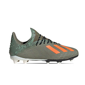 adidas X 19.1 FG Junior - Botas de fútbol infantiles adidas FG para césped natural o artificial de última generación - verde oscuro - pie derecho