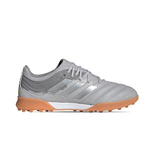 adidas Copa 20.3 TF - Zapatillas de fútbol multitaco de piel adidas suela turf - plateadas - pie derecho