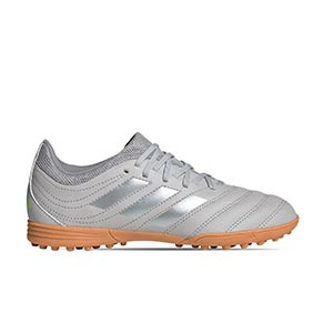 adidas Copa 20.3 TF Junior - Zapatillas de fútbol multitaco de piel para niño adidas suela turf - plateadas - pie derecho