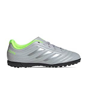 adidas Copa 20.4 TF Junior - Zapatillas multitaco para niño adidas TF suela turf - plateadas - pie derecho