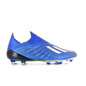 adidas X 19+ FG - Botas de fútbol sin cordones adidas FG para césped natural o artificial de última generación - azules - pie derecho