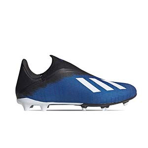 adidas X 19.3 LL FG - Botas de fútbol sin cordones adidas FG para césped natural o artificial de última generación - azules - pie derecho