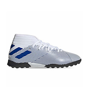 adidas Nemeziz 19.3 TF J - Zapatillas de fútbol multitaco infantiles adidas suela turf - azules y blancas - pie derecho