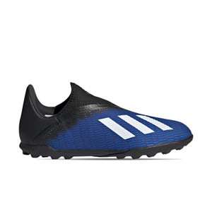 adidas X 19.3 LL TF J - Zapatillas multitaco sin cordones infantiles adidas suela turf - azules - derecho