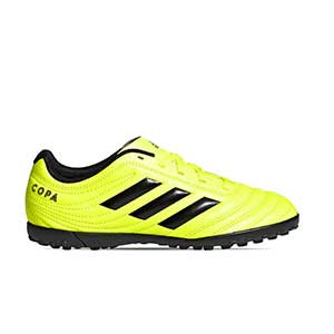 adidas Copa 19.4 TF J - Zapatillas multitaco para niño adidas TF suela turf - amarillas flúor - pie derecho