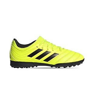 adidas Copa 19.3 TF J - Zapatillas de fútbol multitaco de piel para niño adidas suela turf - amarillas flúor - pie derecho