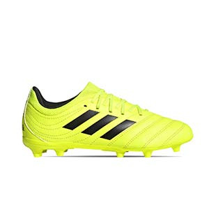 adidas Copa 19.3 FG J - Botas de fútbol piel niño adidas FG césped natural o artificial última generación - amarillas flúor - pie derecho