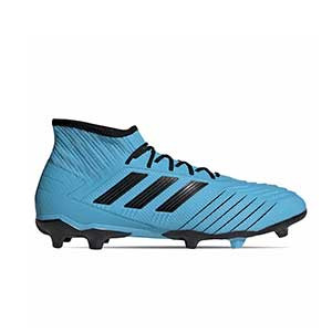 adidas Predator 19.2 FG - Botas de fútbol con tobillera adidas FG para césped natural o artificial de última generación - azul celeste y negras - pie derecho