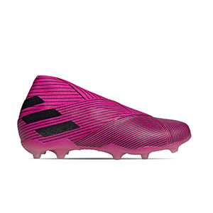 adidas Nemeziz 19+ FG J - Botas fútbol infantiles sin cordones adidas FG para césped natural o artificial de última generación - rosas - pie derecho