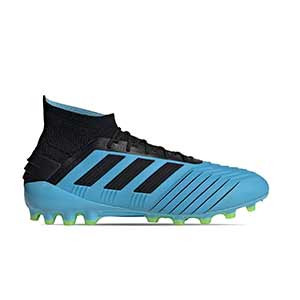 adidas Predator 19.1 AG - Botas de fútbol con tobillera adidas AG para césped artificial - azul celeste y negras - pie derecho