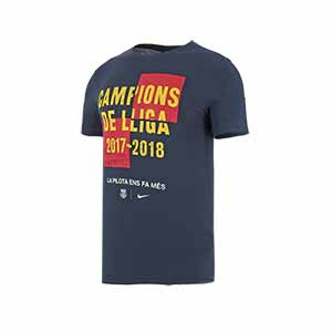 Camiseta FC Barcelona Campeón Liga 17-18 - Camiseta de algodón Nike FC Barcelona Campeón Liga 2017 - 2018 - Azul Marino - frontal