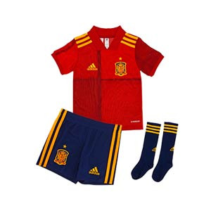 Equipación adidas España niño pequeño 2019 2020 - Conjunto infantil 1-6 años primera equipación selección española 2019 2020 - rojo y azul marino - frontal