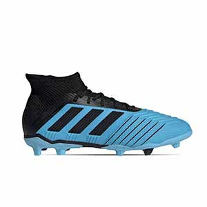 adidas Predator 19.1 FG J - Botas de fútbol para niño con tobillera adidas FG para césped natural o artificial de última generación - azul celeste y negras - pie derecho