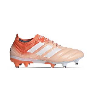 adidas Copa 19.1 FG W - Botas de piel de canguro para mujer adidas suela FG para césped natural o artificial de última generación - naranjas - pie derecho