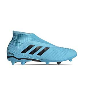 adidas Predator 19.3 LL FG - Botas de fútbol con tobillera sin cordones adidas FG para césped natural o artificial de última generación - azul celeste y negras - pie derecho