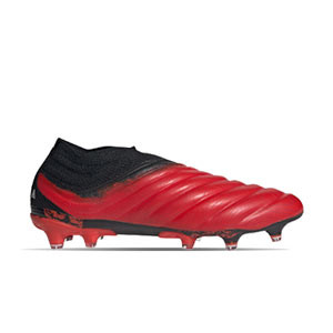 adidas Copa 20+ FG - Botas de fútbol de piel de canguro sin cordones adidas FG para césped natural o artificial de última generación - rojas y negras - derecho