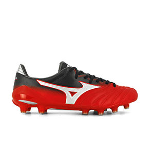 Mizuno Morelia Neo 2 MD - Botas de fútbol piel canguro Mizuno MD césped natural o artificial de última generación - negras y rojas - pie derecho