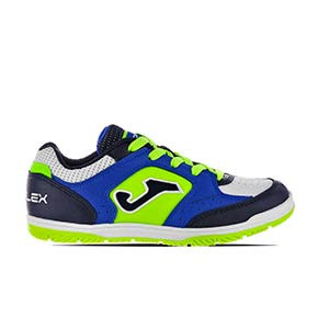 Joma Top Flex 805 JR - Zapatillas de fútbol sala niño Joma Top Flex IN para pistas lisas - azules y verdes - derecho