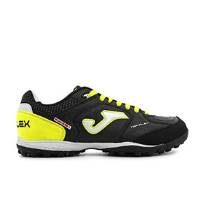 Joma Top Flex 2001 TF - Zapatillas de fútbol multitaco de piel Joma suela turf - negras y amarillas - pie derecho