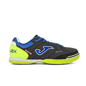 Joma Top Flex 803 IN - Zapatillas de fútbol sala de piel Joma suela lisa - azul marino y amarillo fluor - derecho