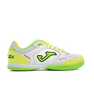 Joma Top Flex 920 IN - Zapatillas de fútbol sala de piel Joma suela lisa IN - blancas y amarillas - pie derecho