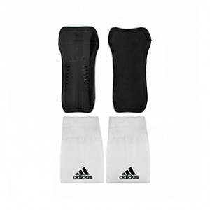 adidas Youth Sock Guard - Espinilleras de fútbol para niño adidas sujeción mediante medias con bolsillo - blancas - frontal conjunto