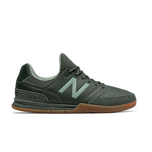 New Balance Audazo v4 Pro Leather IN - Zapatillas de fútbol sala de piel de canguro New Balance suela lisa IN - verde oscuras - derecha