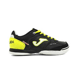 Joma Top Flex 2001 IN - Zapatillas de fútbol sala de piel Joma suela lisa IN - negras y amarillas - derecho